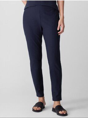 Eileen Fisher Washable Stretch Crepe Slim Pant Navy Ankle Length Women's XS